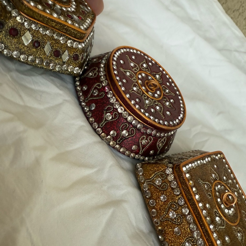 Pier 1 Red and Gold Embellished Jewelry pier 2 used to rhinestones Organizer Set